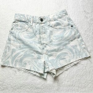 Zara white and blue tie dye denim cut off shorts